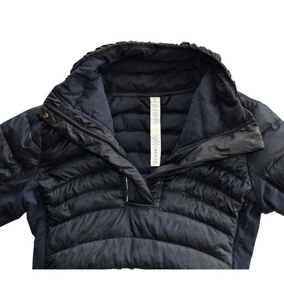 B0 Auth LULULEMON Navy Nylon Pullover Quilted Grey Goose Down Jacket Size 4 - Picture 6 of 8